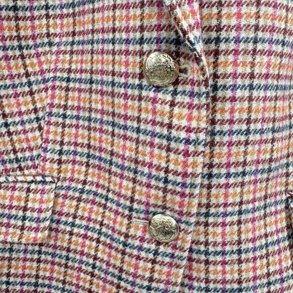 Talbots Wool Blend Plaid Blazer Sz 14P Pink Multi Lined Gold Buttons Office - Picture 5 of 14